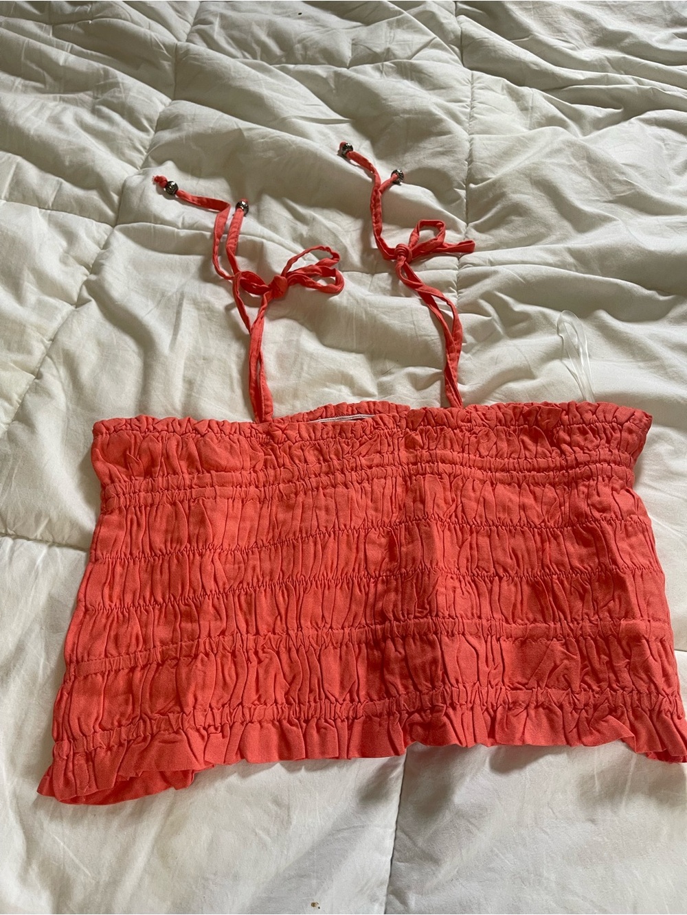 Elan Coral Smocked Cami with Tie Straps - Picture 2 of 3